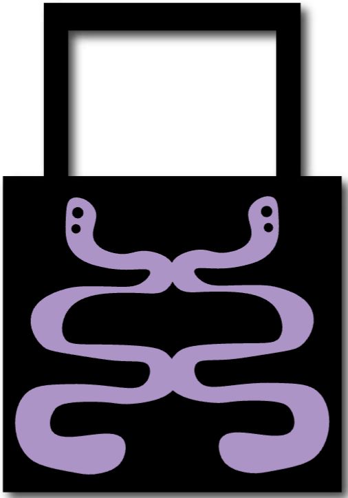 Digitale mock-up van de zwarte draagtas met paars motief.